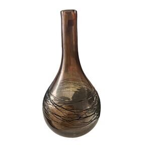 Murano Hand Blown Goose Neck Art Glass Vase Brown Clear Sparkle 13”H
